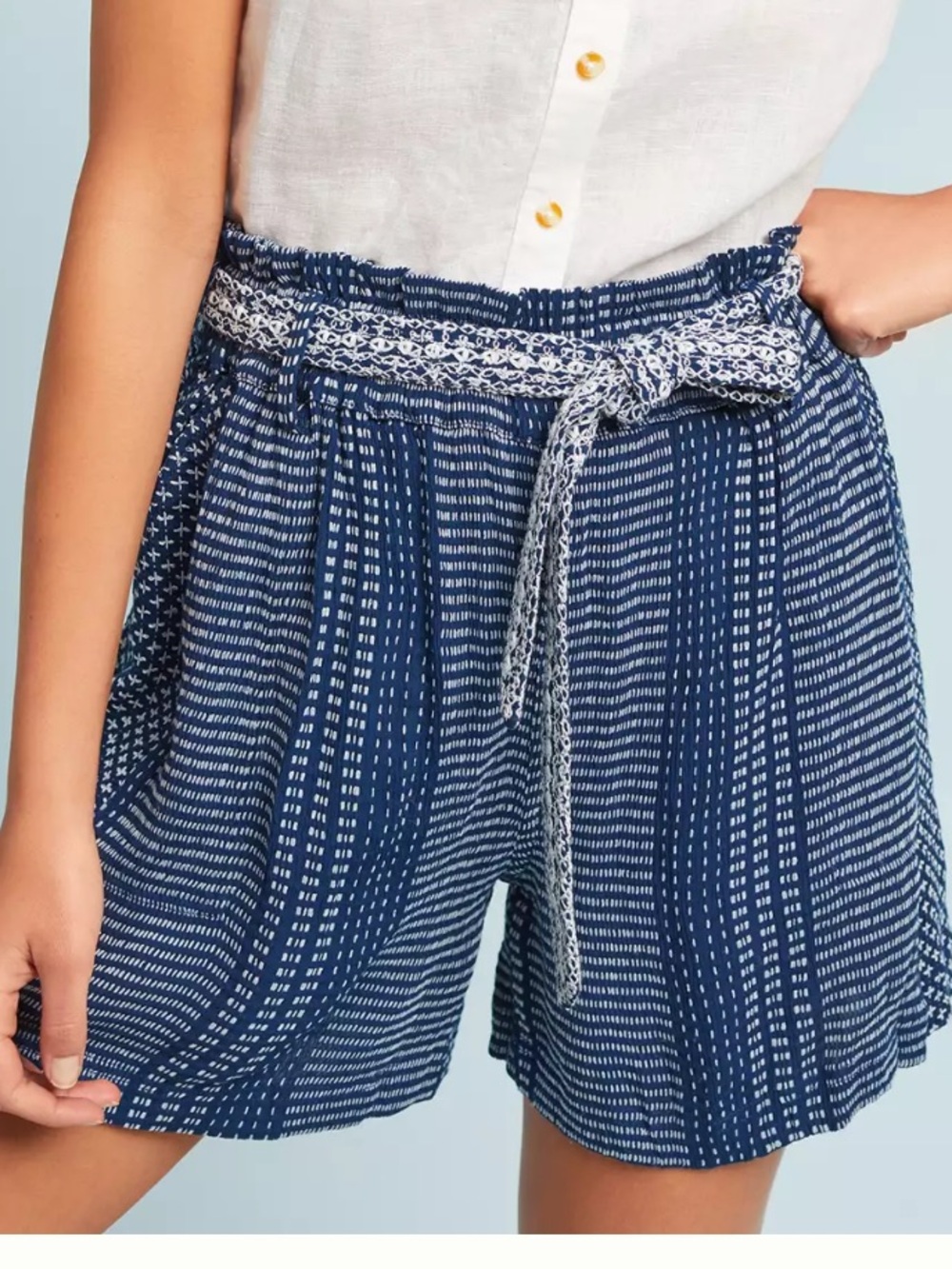 Anthropologie Augustine Shorts Navy and White Patterned Tie-Waist medium
